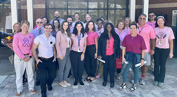 Hollins High staff wore pink for breast cancer awareness.